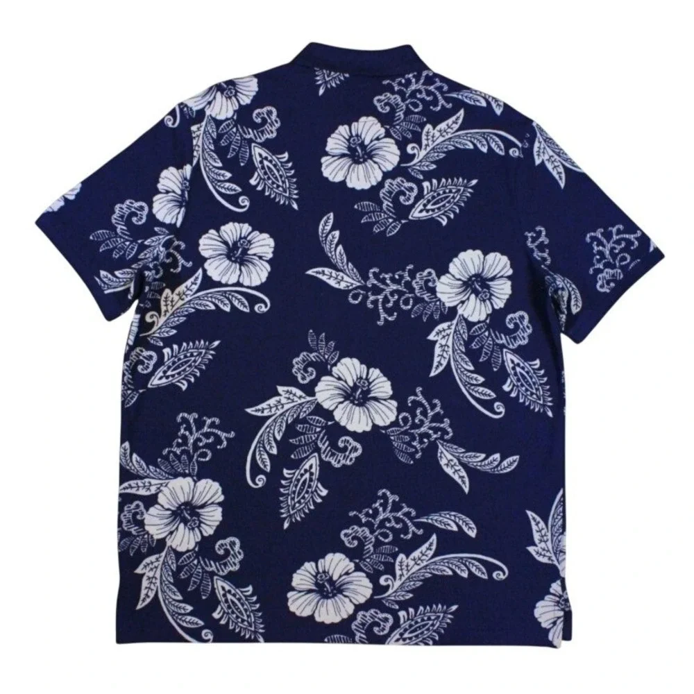 Polo Ralph Lauren Mens XLT Navy Blue Classic Fit Hibiscus Mesh Short Sleeve Polo